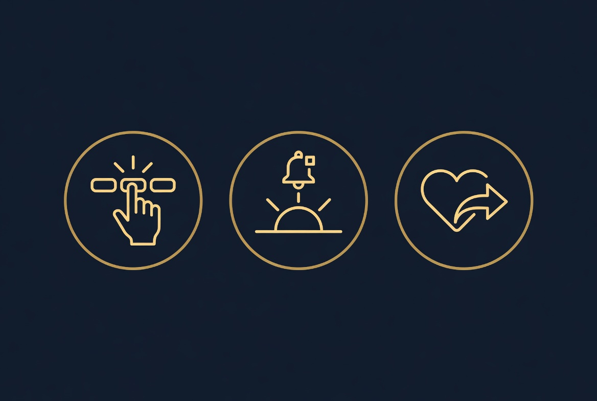 Three icons: select topics, get daily verse, react and share